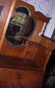 Antique Tiger Oak Side By Side Desk W/ Bookcase And Beveled Mirror 1900-1950 photo 4