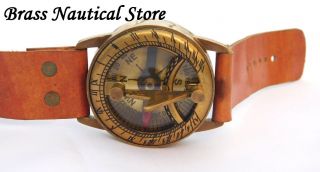 Antique Brass Wrist Watch Brass Compass Sundial Watch Type Sundial Compass Gift photo