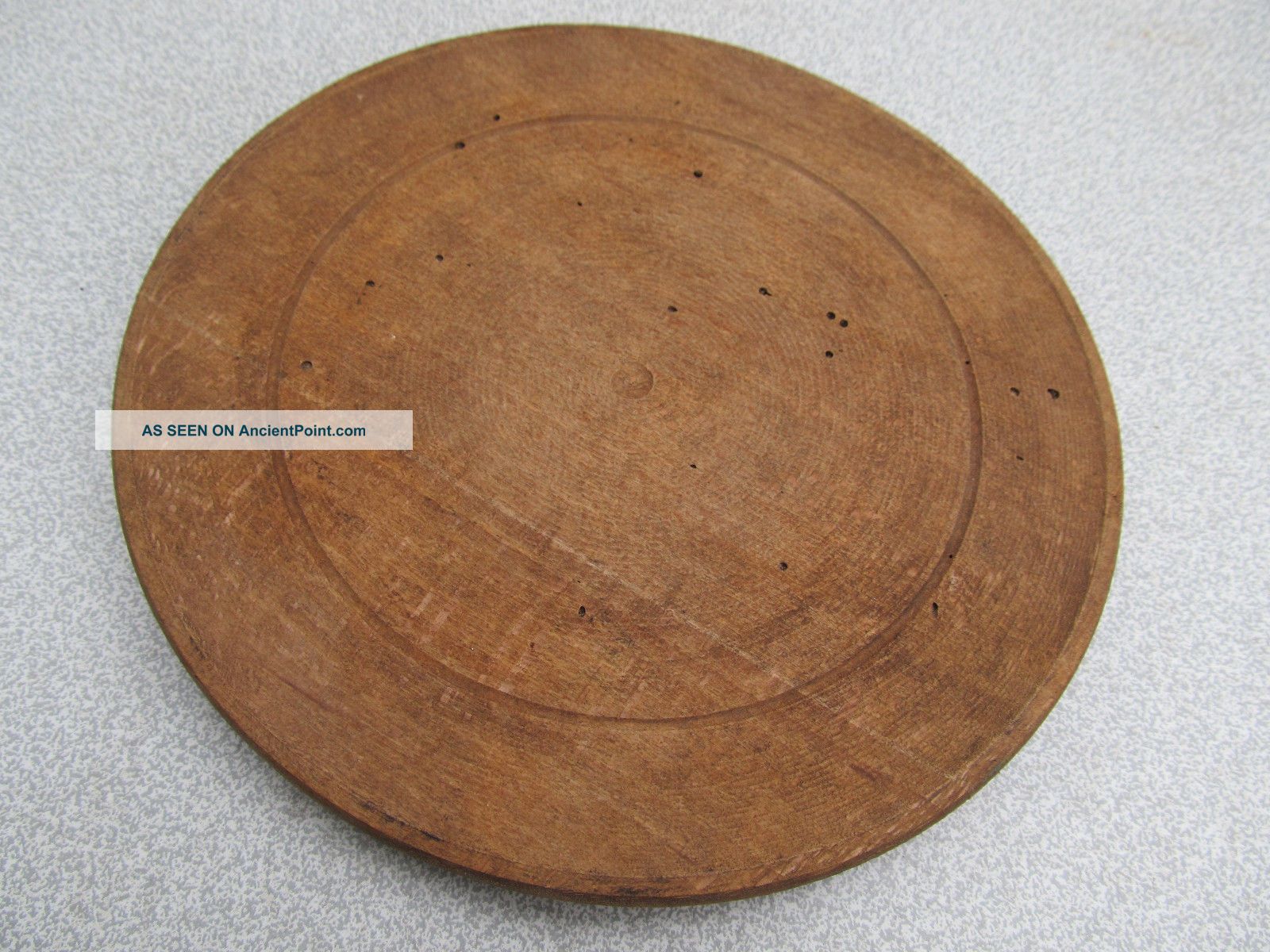 Old Antique Wooden Primitive Hand Carved Round Bowl Cup Plate With Spoons Primitives photo