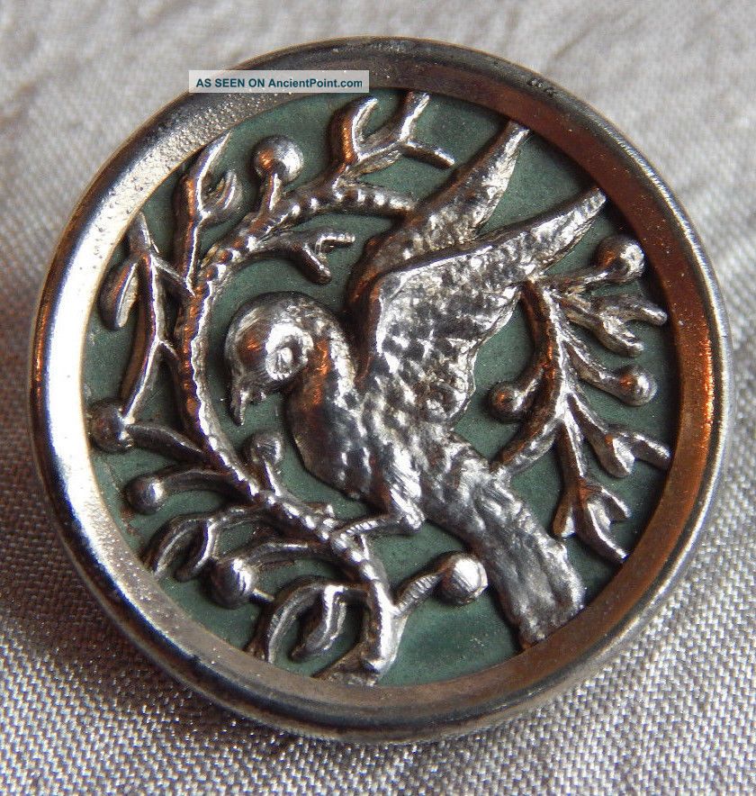 Antique White Metal Picture Button Bird 1067b Buttons photo