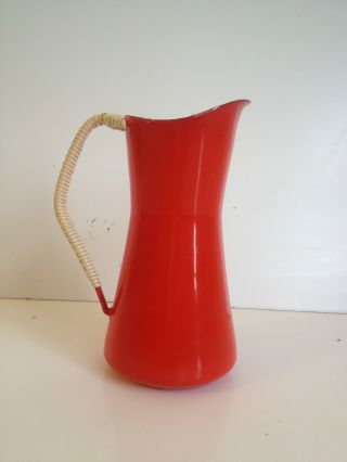 Mid Century Danish Modern Dansk Ihq Denmark Metal Pitcher Red Carafe Retro photo