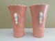 2 Vintage Mcm Fire King Classic Chevron Pink Vitrock Art Deco Bud Vases Art Deco photo 1