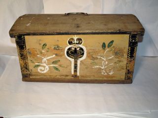 Aafa Antique Round Topped Document / Strong Box With Colorful Painted Flowers. photo