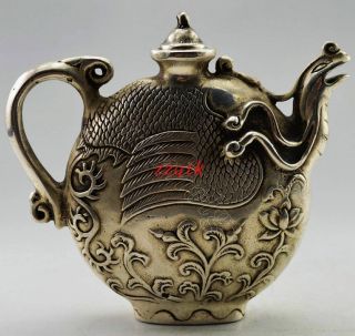Chinese Old Collectible Decorated Handwork Tibet Silver Carved Phoenix Tea Pot photo