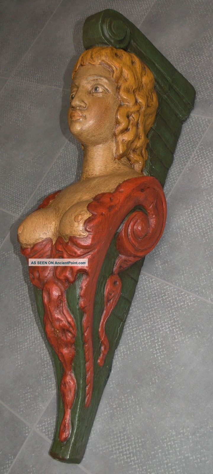19th Century Wood Carved Polychrome Ship Figurehead Carved Figures photo