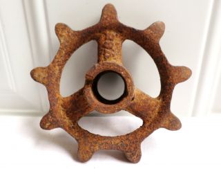Antique Cast Iron Industrial Gear Sprocket Cog Brown Machine Age Rustic Decor photo