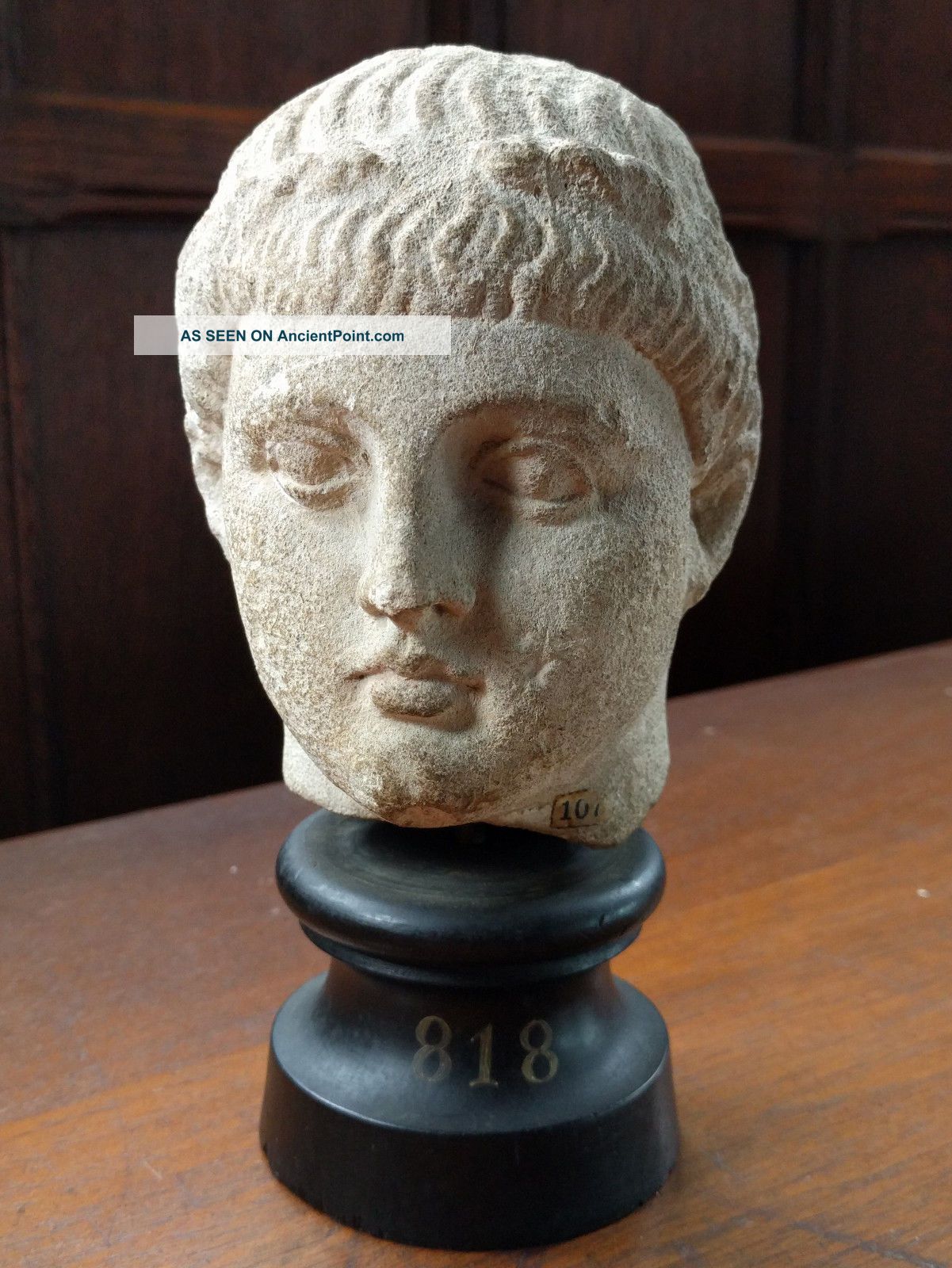 Antique Roman Carved Marble Bust Of Young Man With Laurel Leaves Lacquered Stand Roman photo