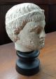 Antique Roman Carved Marble Bust Of Young Man With Laurel Leaves Lacquered Stand Roman photo 1
