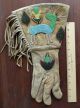 Antique Native American Beaded Leather Gauntlet Gloves,  Deer Elk Leaves,  Fringed Native American photo 11
