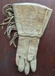 Antique Native American Beaded Leather Gauntlet Gloves,  Deer Elk Leaves,  Fringed Native American photo 2