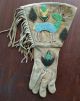 Antique Native American Beaded Leather Gauntlet Gloves,  Deer Elk Leaves,  Fringed Native American photo 5