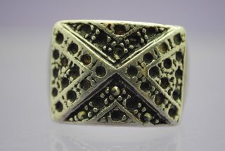 Antique Post Medieval Decorated Silver Ring With Glass Inserts photo