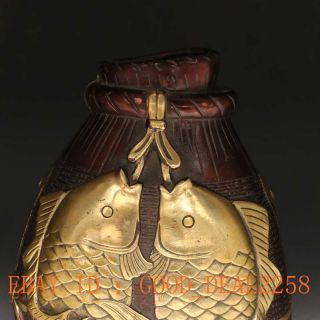 Chinese Bronze Handcarved Fishbasket W Qing Dynasty Mark photo