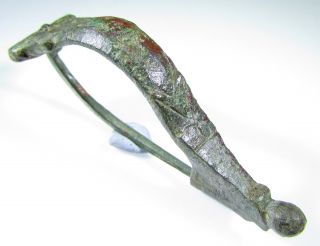 Stunning Ancient Roman Bow Type Brooch/fibula With Wolf ' S Head Motif - 900 photo