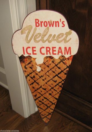 Big Brown ' S Velvet Ice Cream Cone Wall Sign/message Board Primitive Dairy Decor photo