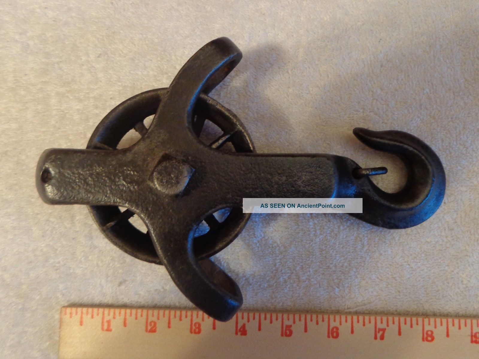 Old Antique Rare Cast Iron Spoked Wheel Pulley Hayloft Farm Barn Tools Primitives photo