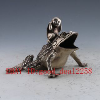 China Hand - Carved Silver Copper Frog And Child Statue photo
