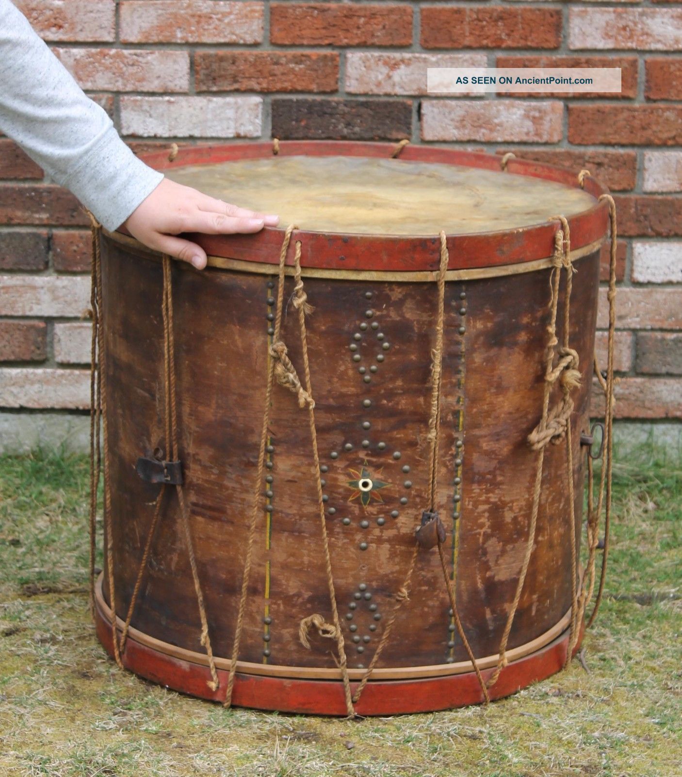 Large Antique Abner Stevens Military Drum,  Brass Tacks,  War Of 1812 Period,  Nr Percussion photo
