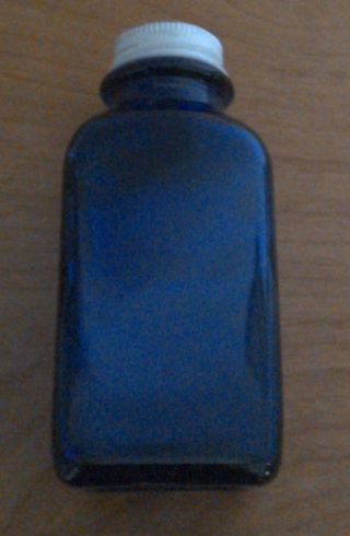 Vintage Apothecary Jar Cobalt Blue Glass Jar Metal Lid Measures 4 1/2 