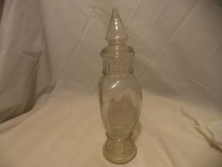 Vintage Apothecary Jar Ribbed Finial Lid Clear Glass Drug Store Bottle 13 