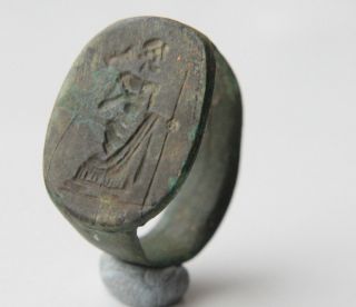 Greek Period Bronze Finger Ring With Bezel Depicting Zeus 300 - 0 B.  C. photo