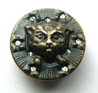 Antique Brass Button Cat Face W/ Cut Outs Over Shiny Liner - 9/16 Inch photo