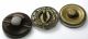 3 Antique Buttons Brass Steel Composition Fan Design - 9/16 Inch Buttons photo 1