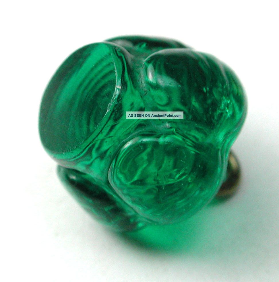 Antique Glass Charmstring Button Green Candy Mold Flat Top - Swirl Back Buttons photo