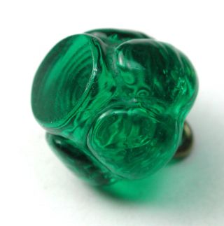 Antique Glass Charmstring Button Green Candy Mold Flat Top - Swirl Back photo