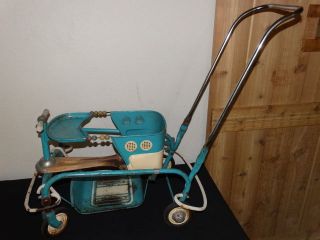 Vintage Antique 1940 ' S Blue Murray Tot Stroller W/ Fenders Complete Setup Nr photo