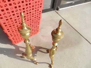 Antique Brass Fireplace Andirons (2) Very Old Federal Chippendale 22 