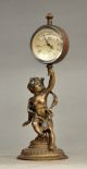 Collectible Decorated Old Handwork Copper Carved Boy Hold Mechanical Table Clock Clocks photo 1