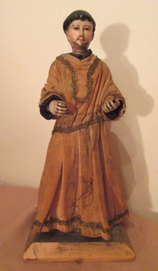 Antique 1700s Handmade Carved Wood Religious Saint Santos Friar Statue Sculpture photo