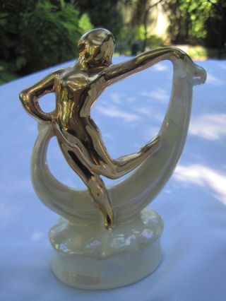 Estate Gold - Tone Deco Dancer On A White Pearl Base Figurine photo