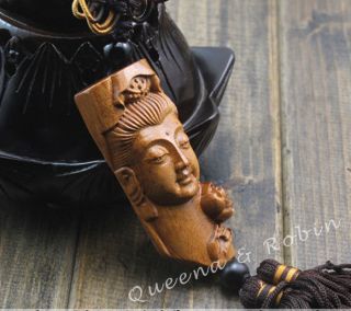 Chinese Wood Carving Guan Kwan Yin Head Statue Sculpture Amulet Car Pendant W25 photo