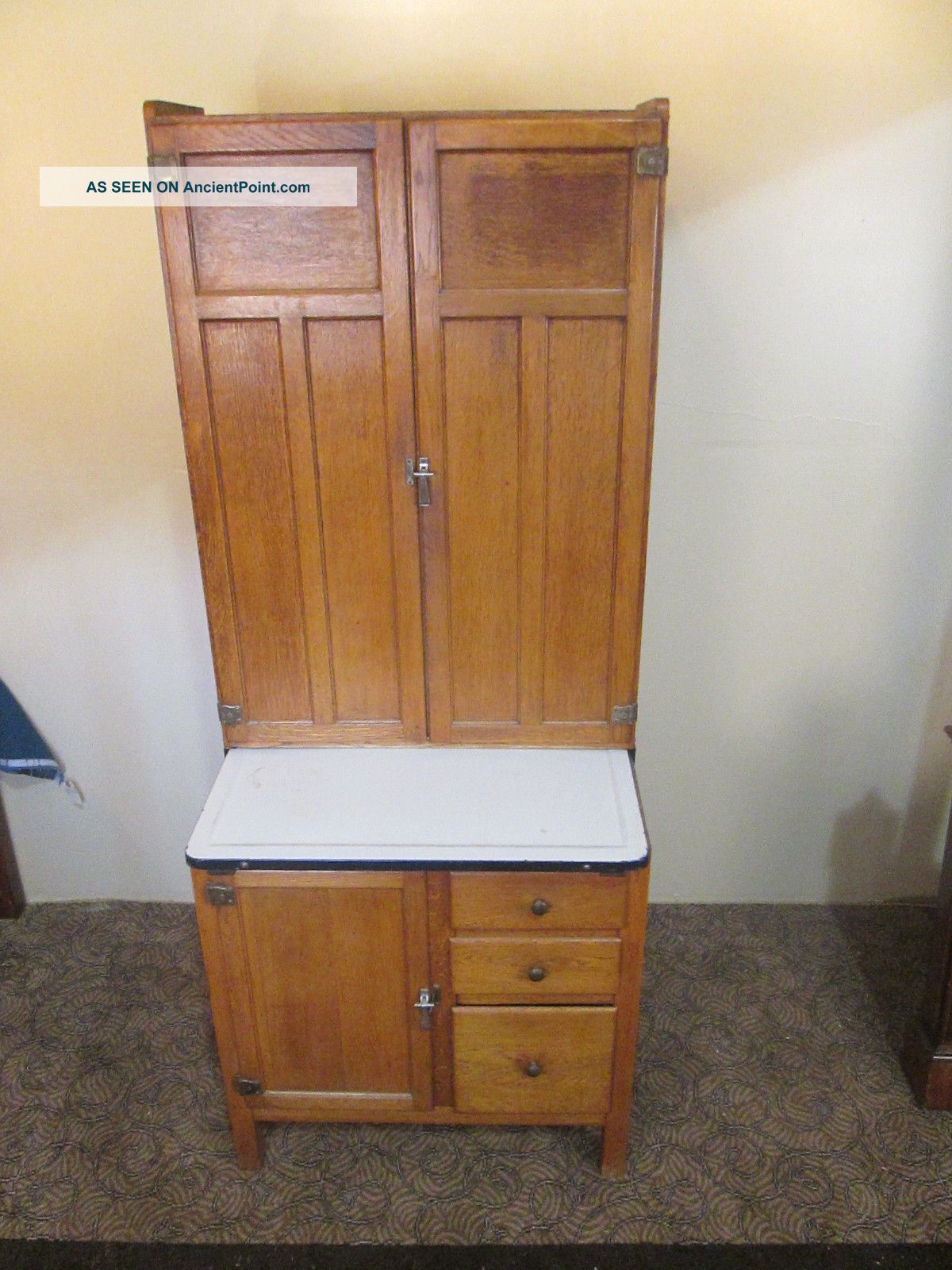 56745 Antique Oak Hoosier Kitchen Cabinet Chest Rare Size 1900-1950 photo