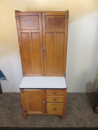 56745 Antique Oak Hoosier Kitchen Cabinet Chest Rare Size photo