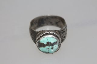 Intact Medieval Silver Ring With Stone 1500 Ad photo