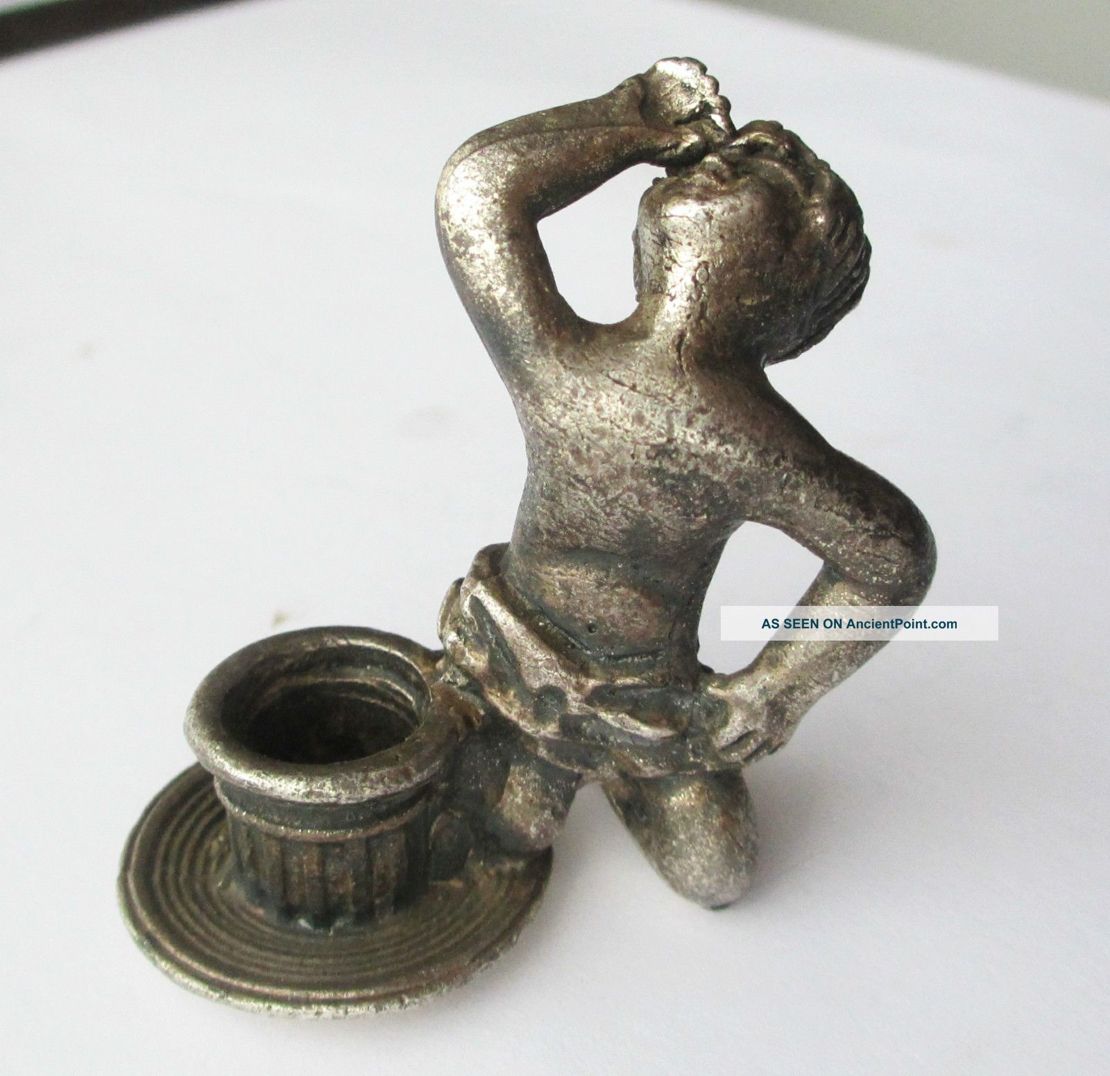 Silver ? Small Boy Candle Holder Solid Metal Looks Roman/italian British photo