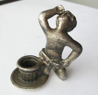 Silver ? Small Boy Candle Holder Solid Metal Looks Roman/italian photo