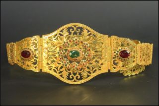 A Fine Rare Chinese Bronze Gilted Gold Insert Gem Belt photo