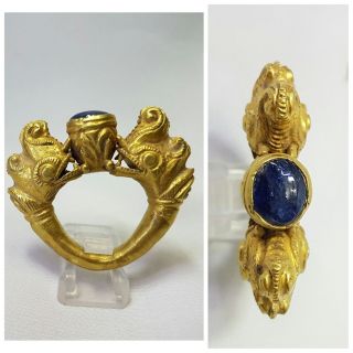 23k Gold Wonderful Old Roman Ring With Ancient Sapphire Gem photo
