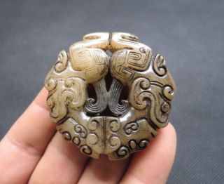 Old Chinese Jade Hand - Carved Dragon Amulet Pendants N128 photo