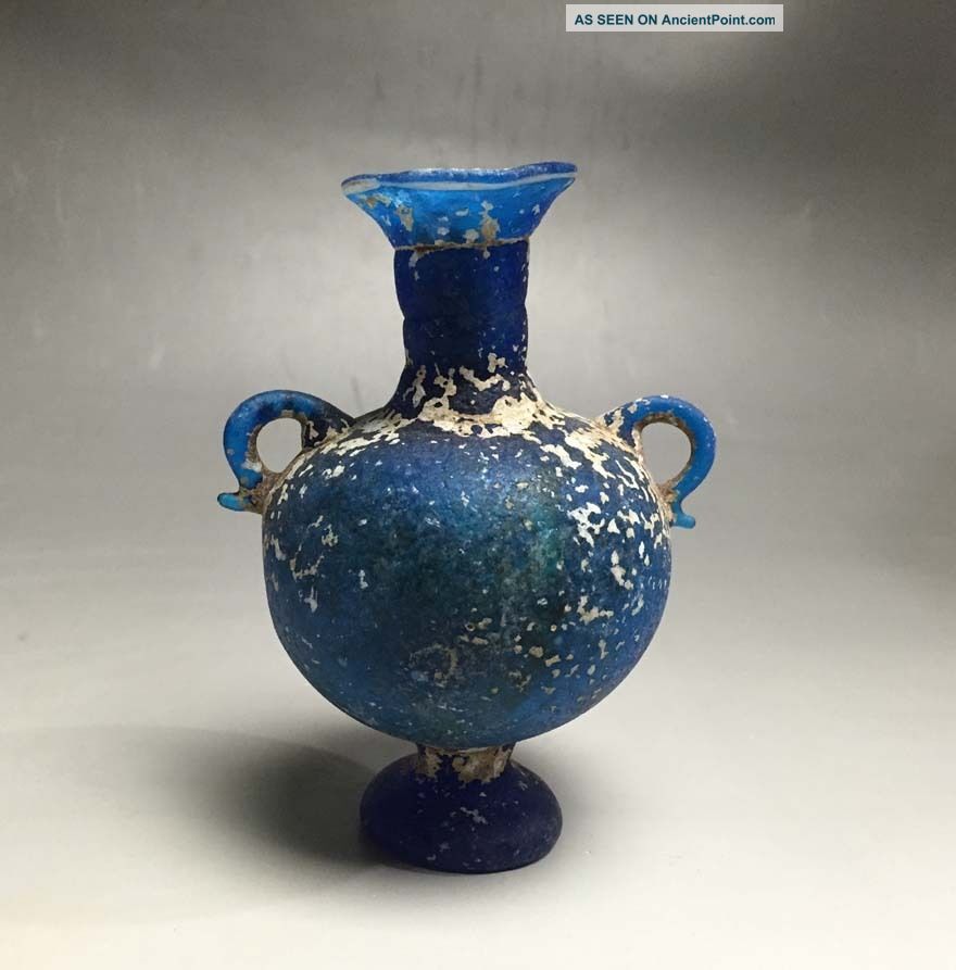 Rare Roman Old Blue Glass Two Ears Bottle Roman photo