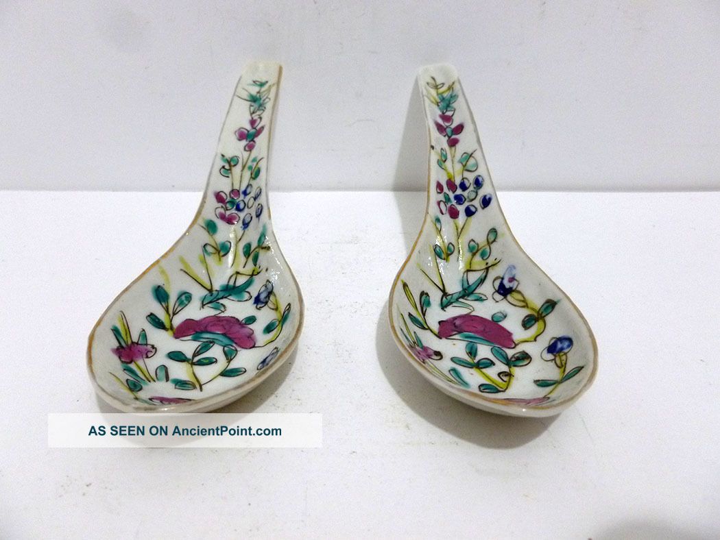 Spoon Famille Rose Chinese Export Porcelain Lotus Leaf Soup Spoon 5292 Other Chinese Antiques photo