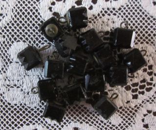 Vintage Antique 16 Matching Cube Square Black Glass Buttons Sewing Mourning photo