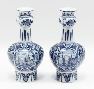 Chinese Delft Vtg / Antique Garlic Bulb Head Vase Blue & White Porcelain photo