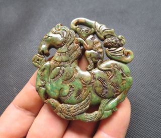 Old Chinese Green Jade Hand - Carved Horse And The Monkey Amulet Pendants B18 photo