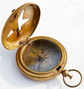 Vintage Maritime Antique Brass Sundial Compass,  Nautical Camping Hiking Compass photo