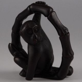 Yn10 Netsuke Monkey Zodiac Animal Wood Hand - Carved Japanese Vintage Art Geijyutu photo